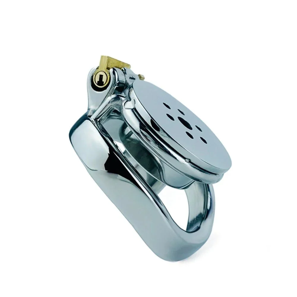 Male Penis Control Chastity Cage Devive Metal Stainless Steel Chastity Lock Hollow Flat Cage Sex Toys for Couple