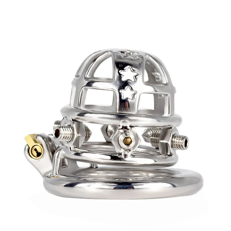 Short With Studs Star Model Arc Ring Inverted Plugged Cylinder Chastity Cage for Couple Restraint Ring Bolted Spikes