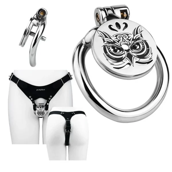Metal Owl Chastity Cage Male Wearable Flat Cock Cage Slave Bondage Sex Toy Adult Penis Restraint Device for Sissy Gay Men
