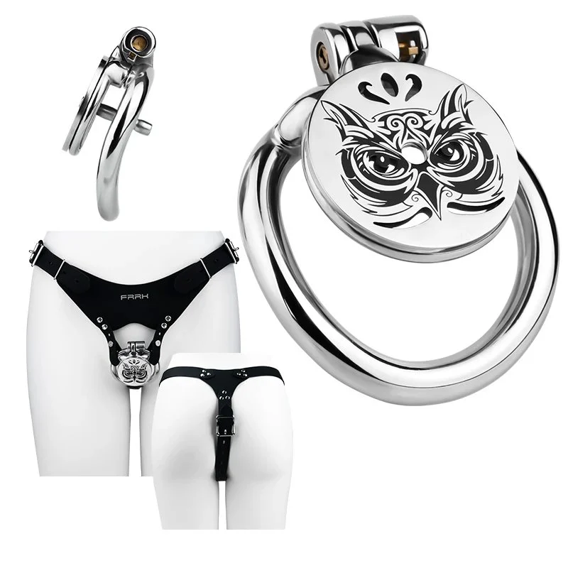 Metal Owl Chastity Cage Male Wearable Flat Cock Cage Slave Bondage Sex Toy Adult Penis Restraint Device for Sissy Gay Men