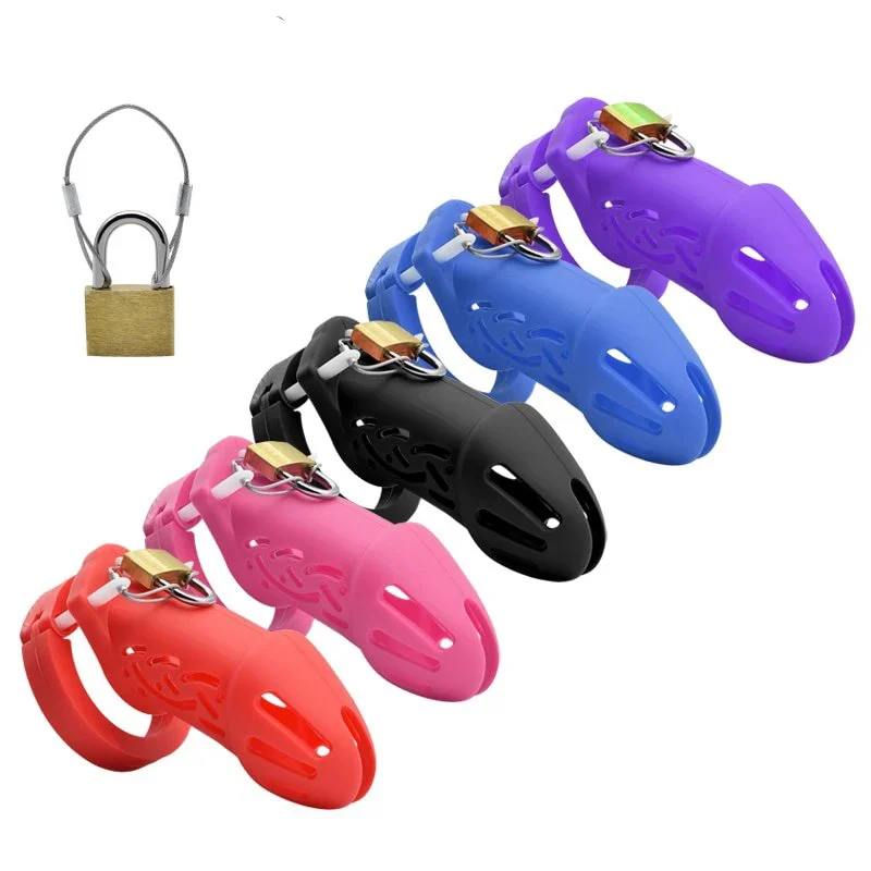 Hollow Penis Mamba Chastity Cage with 5 Cock Rings Padlock Escape Seal Upgrade Adults Sex Toys for Men