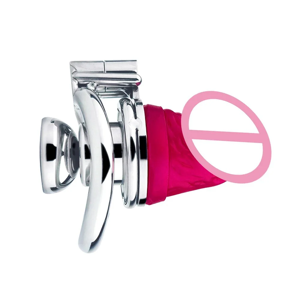 Flat Chastity Cage with Penis Dildo Small Inverted Cock Cages Metal Chastity Lock Negative Bondage for Men Device
