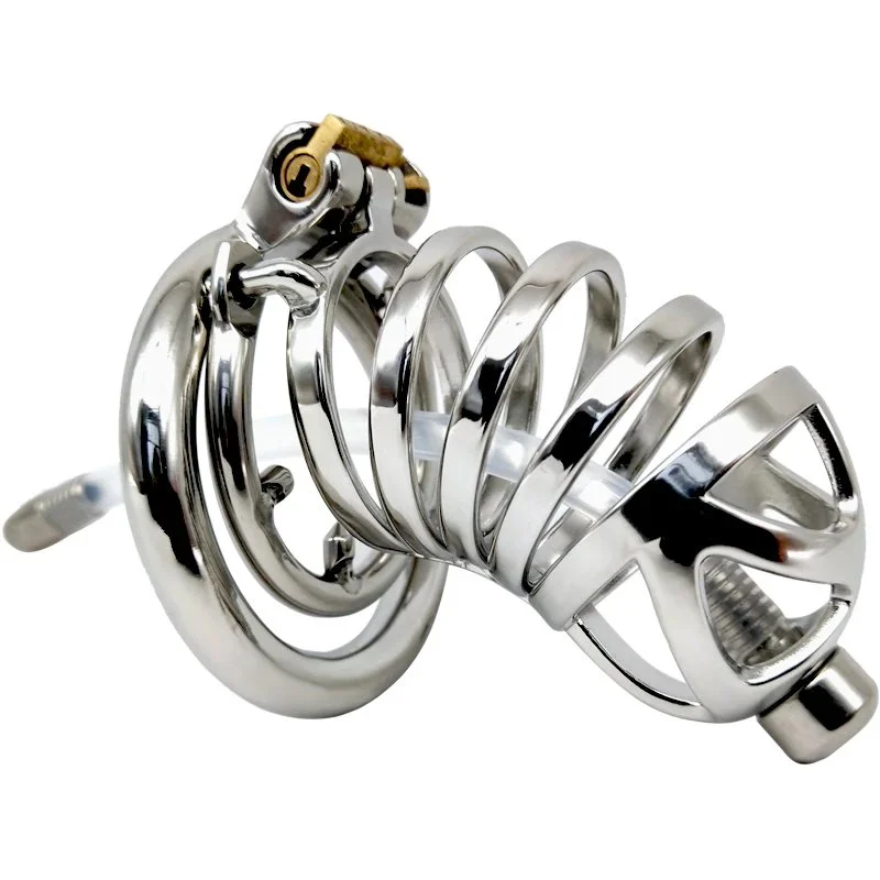 Male Chastity Cage Device with Anti-slip Ring and Silicone Catheter Skin-friendly Cock Cage Sex Toy