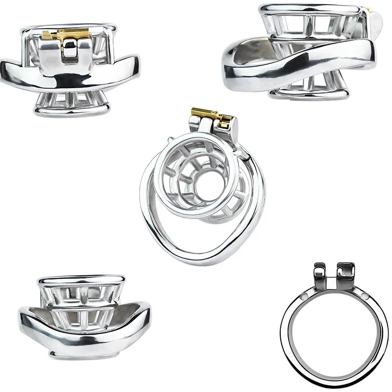 Male Chastity Device Cock Cage Penis Locking Bondage Restraint &Sex Accessories - Stainless Steel Curved Ring for Men