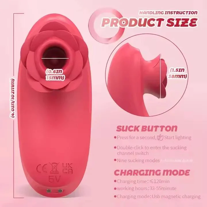 Waterproof 10 Speeds G Spot Rose Nipple Clitoris Sucking Vibrator for Women Masturbation Rose Vibrator With Handle
