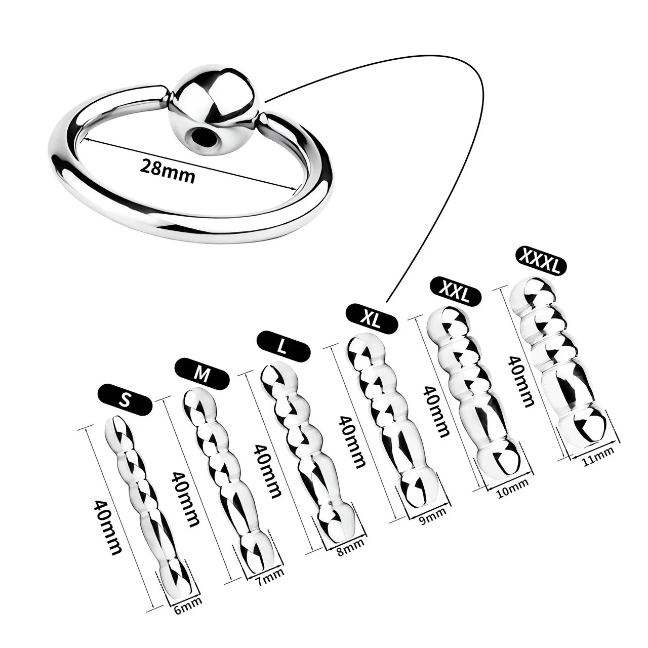 6 Active Size Stainless Solid Urethral Sounding Penis Plug Toys for Bdsm Play