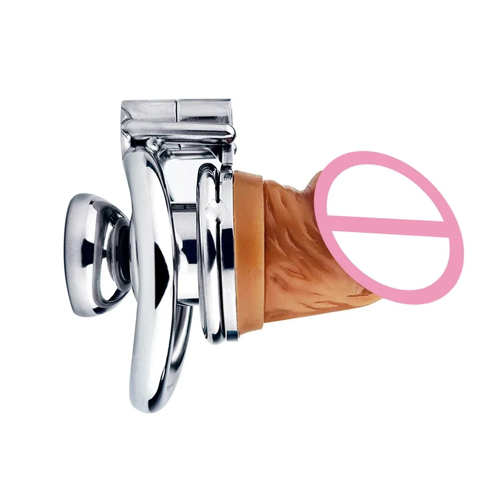 Flat Chastity Cage with Penis Dildo Small Inverted Cock Cages Metal Chastity Lock Negative Bondage for Men Device