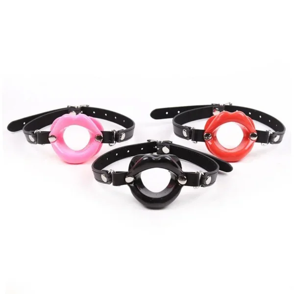 Adjustable Fetish Adult Oral Sex Toy Silicone Lip Sexy Open Mouth Gag With Lock Leather Strap
