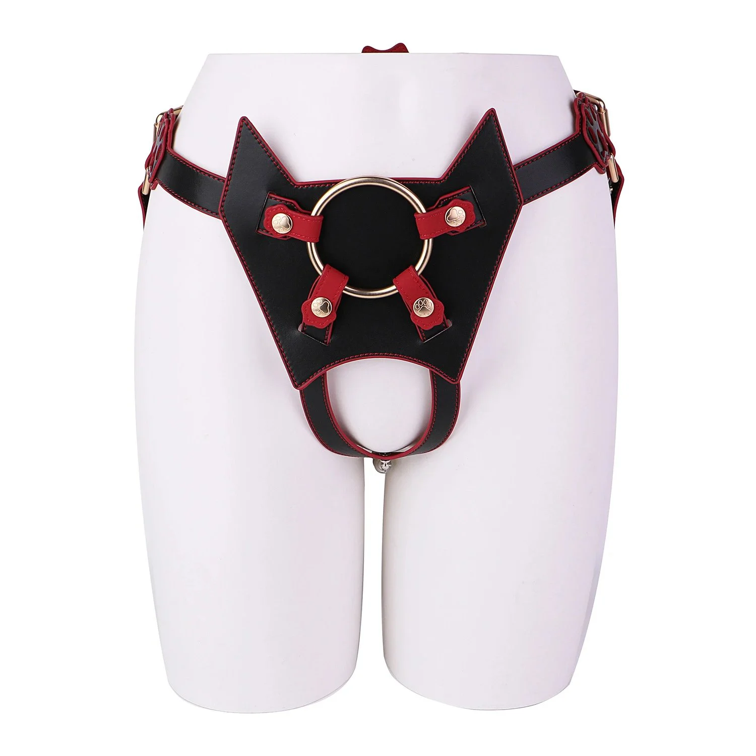 Phallic Support Bearer Pants with Cat Paw Harness, Premium Microfiber Leather Strap-On Cock Ring for 18+ Sex Toys