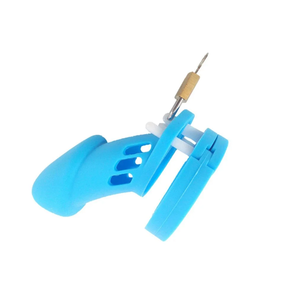 10cm Blue Silicone CB6000 Man Chastity Cage Lock Penis Restraint with Keyholder Chastity Male Chastity Device Sex