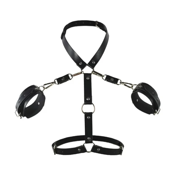 PU Leather Harness Body Chest Straps Bondage Handcuffs Bed Restraint Punk Waist Belt Kit Bondage Set for Couples Women