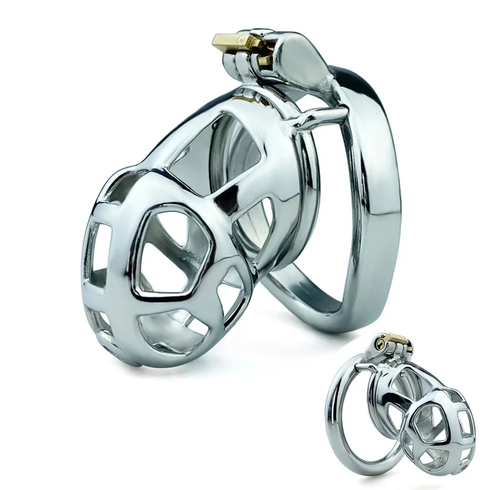 Male Cock Cage Chastity Device Chastity Cage with 4 Active Rings and Curved Ring Adult Sex Toy for Men Exercise