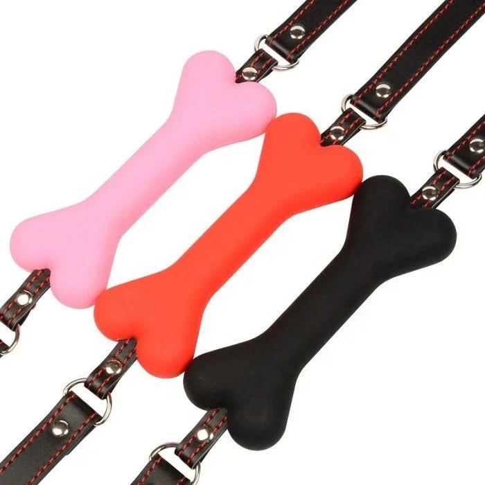 Adult BDSM Bondage Sex Game Toy Silicone Bones Mouth Gag and Leather Harness Ball Gag for Couple Sex Toys