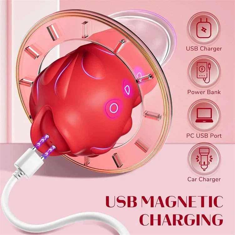 Rose Shape Breast Nipple Tongue Licking Sucking Clitoral Stimulation Vibrator Sex Toy for Women