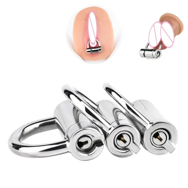 Piercing Lock Pad Chastity Lock with Key,Chastity Cage Ring Locked Chastity Piercing Steel Lock Chastity Cage Device
