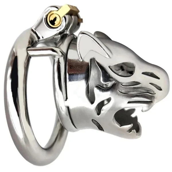 Leopard Shaped Stainless Steel Male Chastity Cage Metal Cock Ring Frrk Penis Cage with 40 45 45mm Cock Ring Sex Toys for Men