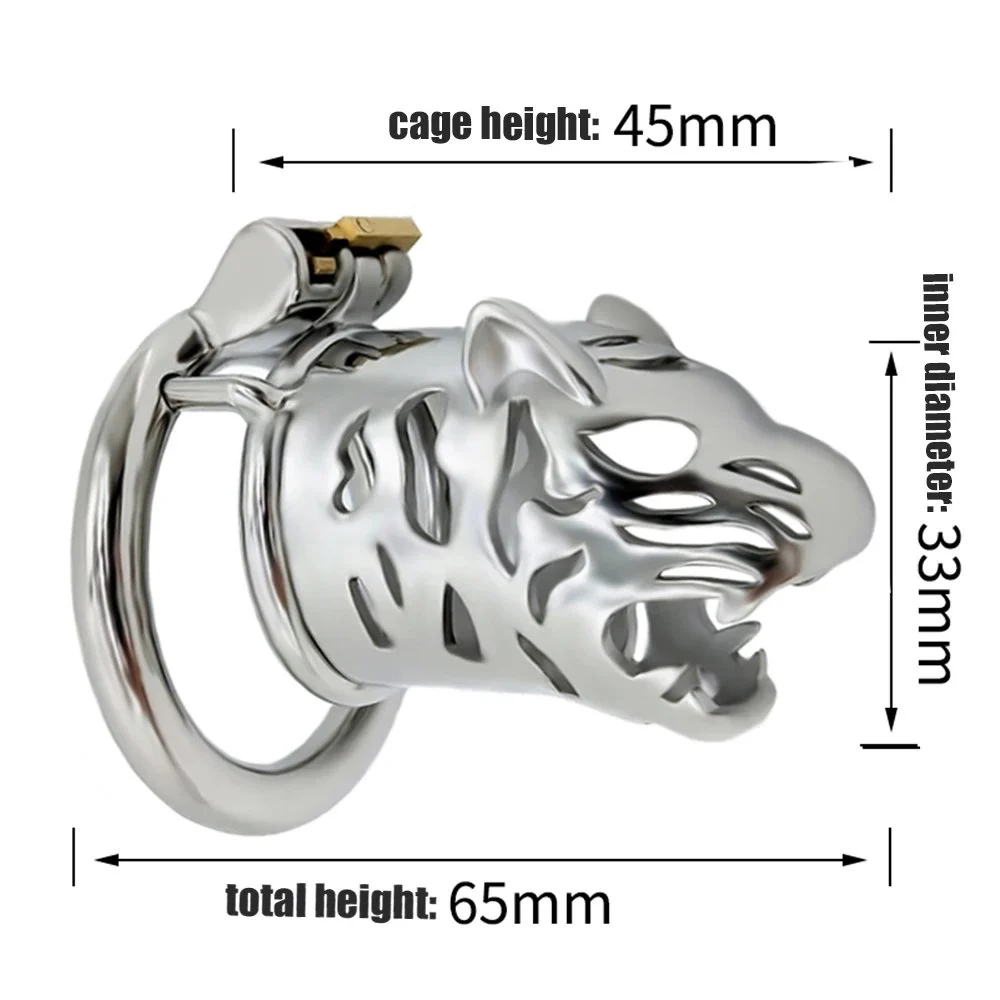 Stainless Tiger Head Cock Cages Extended Style Delay Ejaculation Cock Cage With Penis Ring Fetish Sex Product for Men