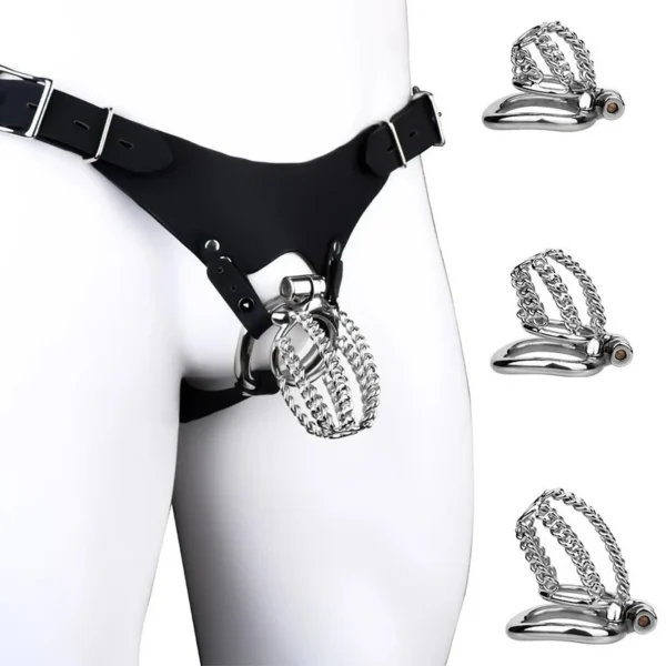 Wearable BDSM Chastity Cage Three Sizes Available for Male Penis Chastity Lock Stainless Steel + Synthetic Leather