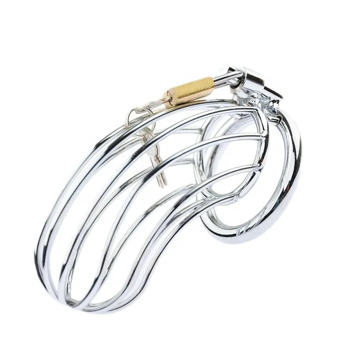 Male Adult Sex Toys Stainless Steel Cock Cage Chastity Device with 3 Active Rings Adult Bondage Gear