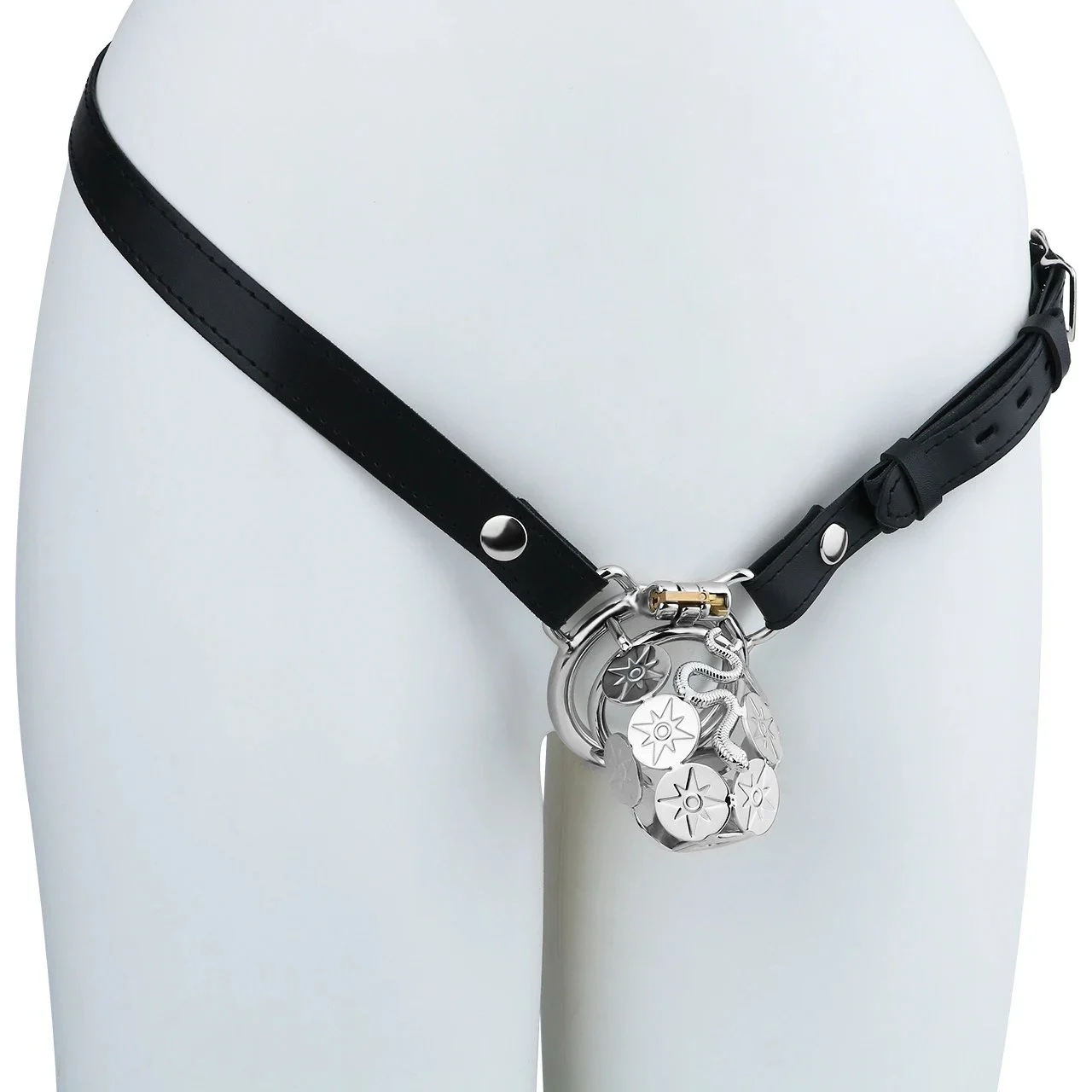 Mysterious Serpent-Themed Stainless Steel Male Penis Chastity Cage a Comfortable and Breathable Male Restraint Sex Toy