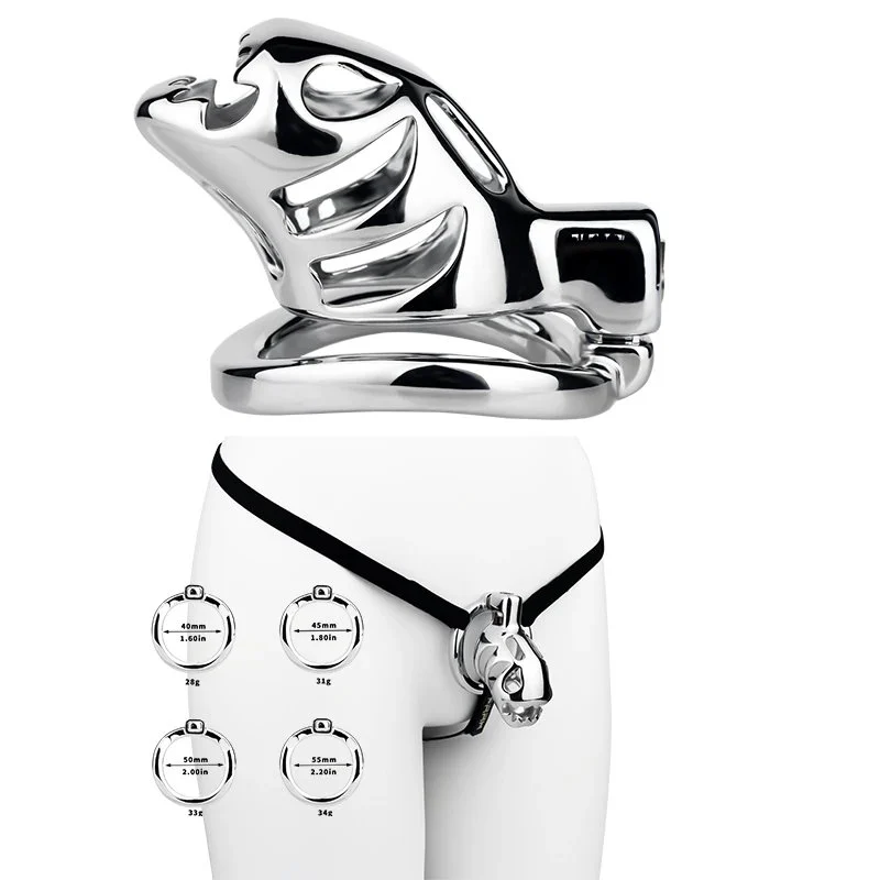 Male Chastity Cage with Belt & Invisible Lock - 4 Ring Sizes Metal Penis Cage Wearable Bondage Sex Toys Accessories for Men