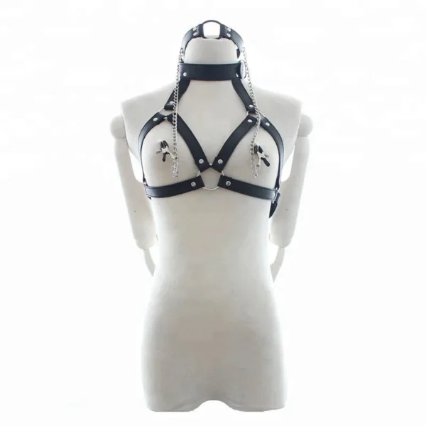 Sex Couple Leather Neck and Breast Belt Female Sex Bondage