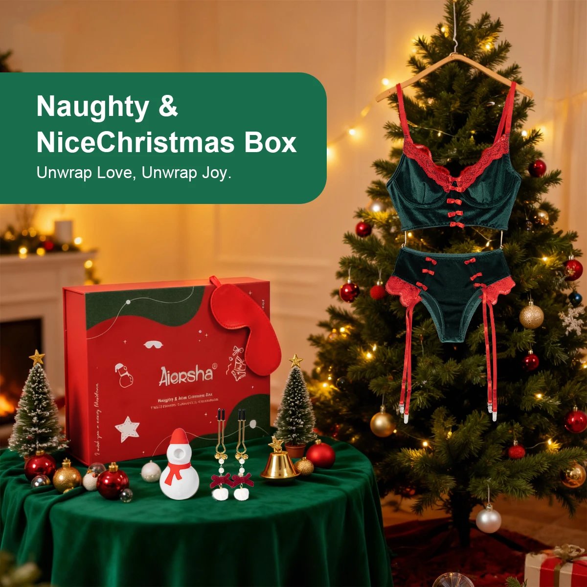 Luxury Christmas Sex Gift Box Set Christmas Style Sexy Lingerie Adult Romantic Lovers Sex Toy Gift BDSM Set
