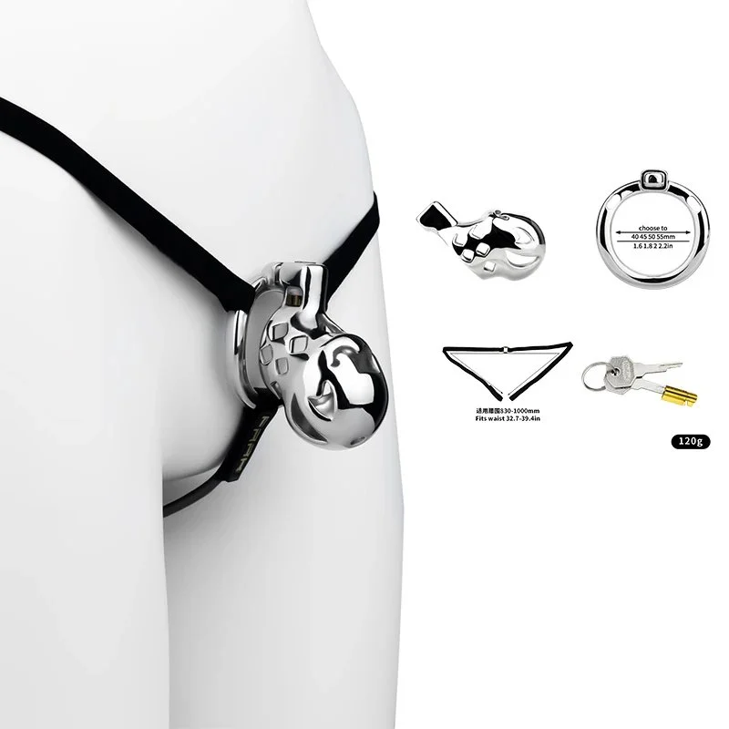 Male Penis Chastity Device with Restraint Strap Metal Construction Three Sizes for Easy Wear Product