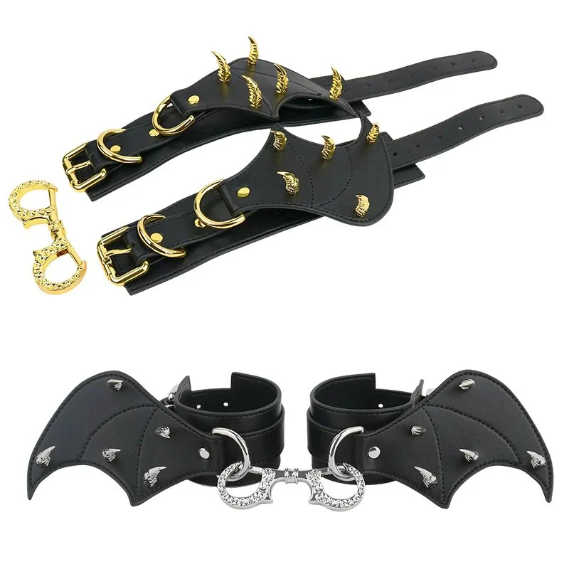 Bat-wing Design Adult Novelty Ankle Cuffs Available in 2 Colors Soft Leather Material with Premium Texture Ideal