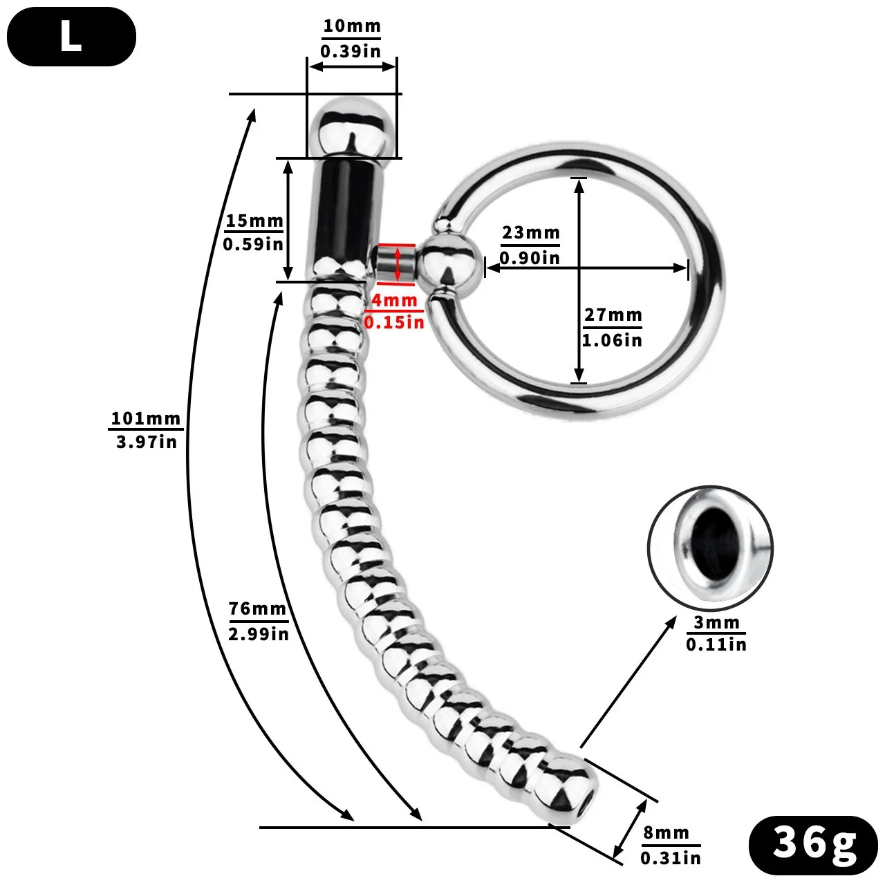 Fantasy Design Urethral Sound for Men, Smooth Stainless Steel Male Penis Plug