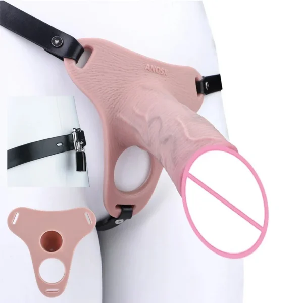 Hollow Silicone Dildo Strap on Reusable Penis Pump Sleeve Cock Extender Adult Male Sex Toys Enlarger for Men Couple