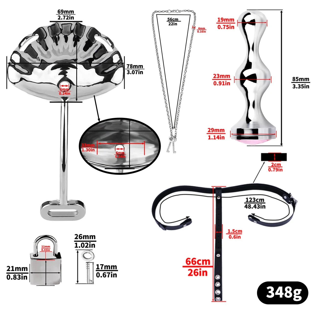 Male Penis Chastity Cage Wearable Metal Penis Restraint Lock with Urinary Catheter and Stainless Steel Anal Plug Suitable