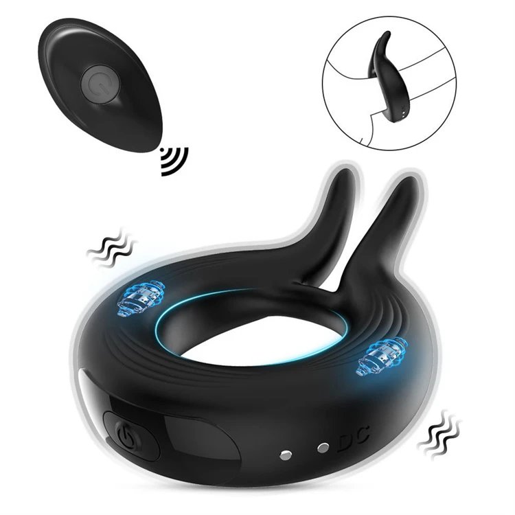 USB Rechargeable 10 Speeds Remote Control Rabbit Cock Ring Vibrator Sex Toys for Men