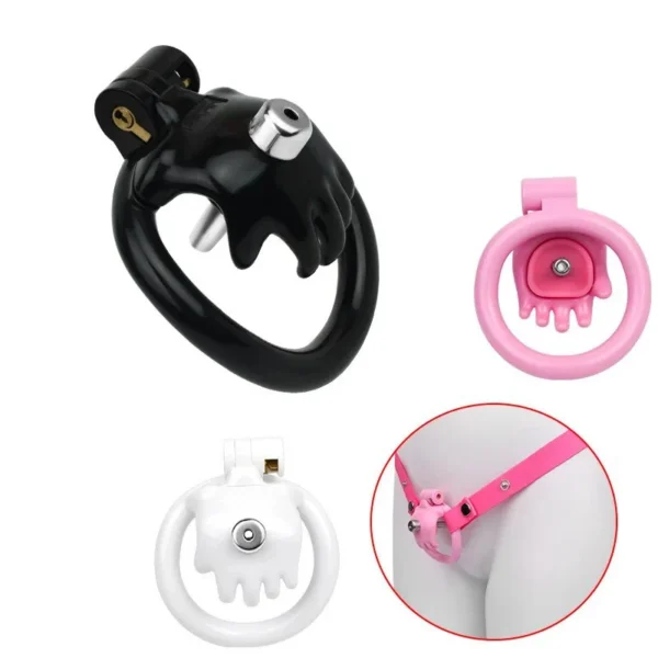 Sissy Pink Palm Chastity Cage with Urethral Catheter Strap on Lightweight Cock Cage Penis Bondage Ring BDSM Device for Man