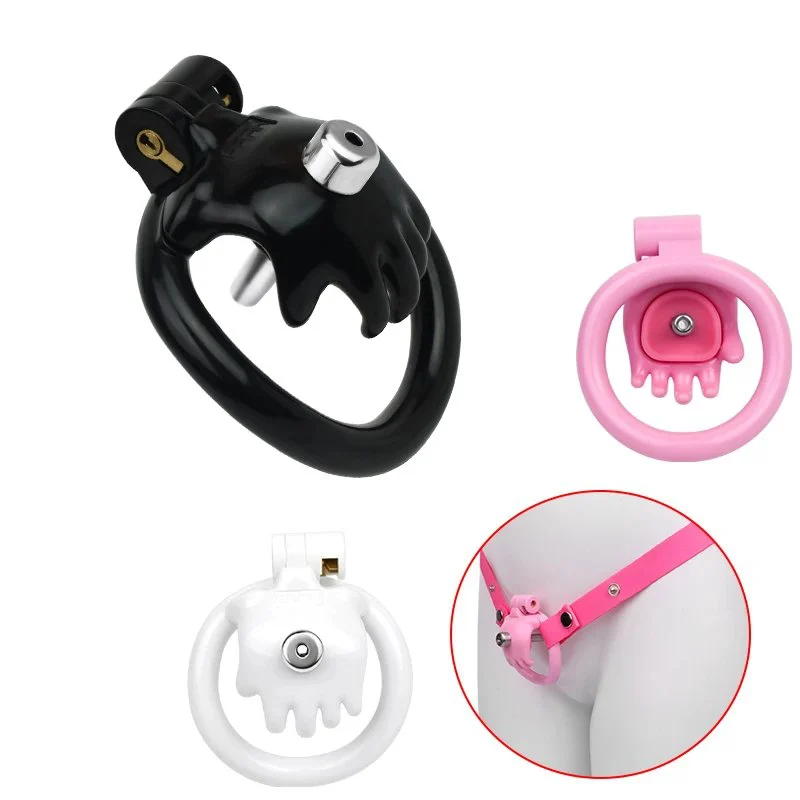 Sissy Pink Palm Chastity Cage with Urethral Catheter Strap on Lightweight Cock Cage Penis Bondage Ring BDSM Device for Man