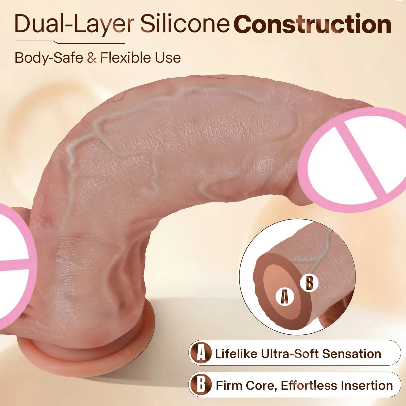 Adult Plaything Soft Silicone Suction Cup Dildo with Bendable Flexible Design Eco-Friendly & Waterproof for Men