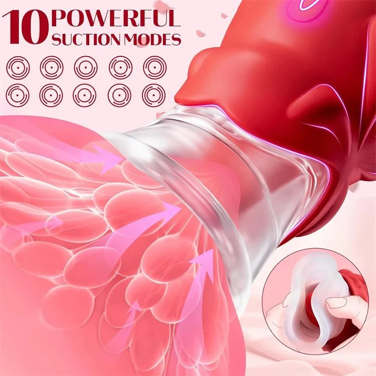 Rose Shape Breast Nipple Tongue Licking Sucking Clitoral Stimulation Vibrator Sex Toy for Women