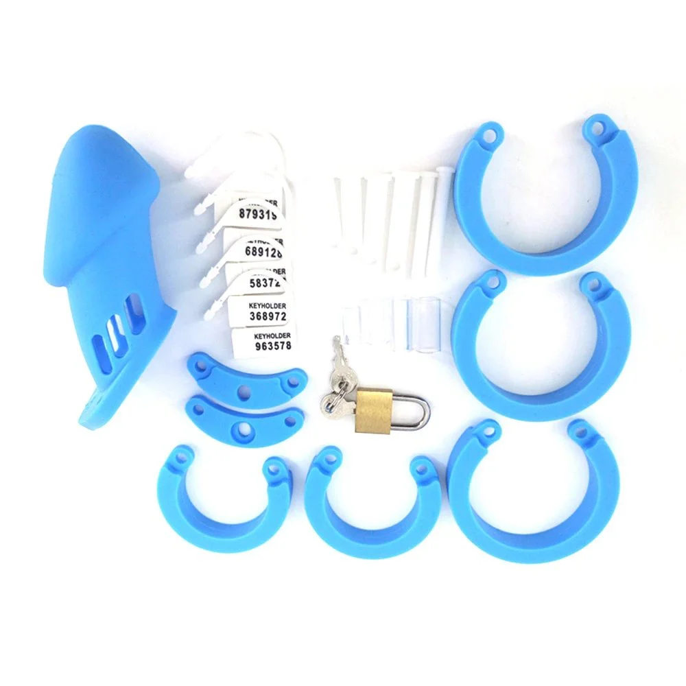 10cm Blue Silicone CB6000 Man Chastity Cage Lock Penis Restraint with Keyholder Chastity Male Chastity Device Sex
