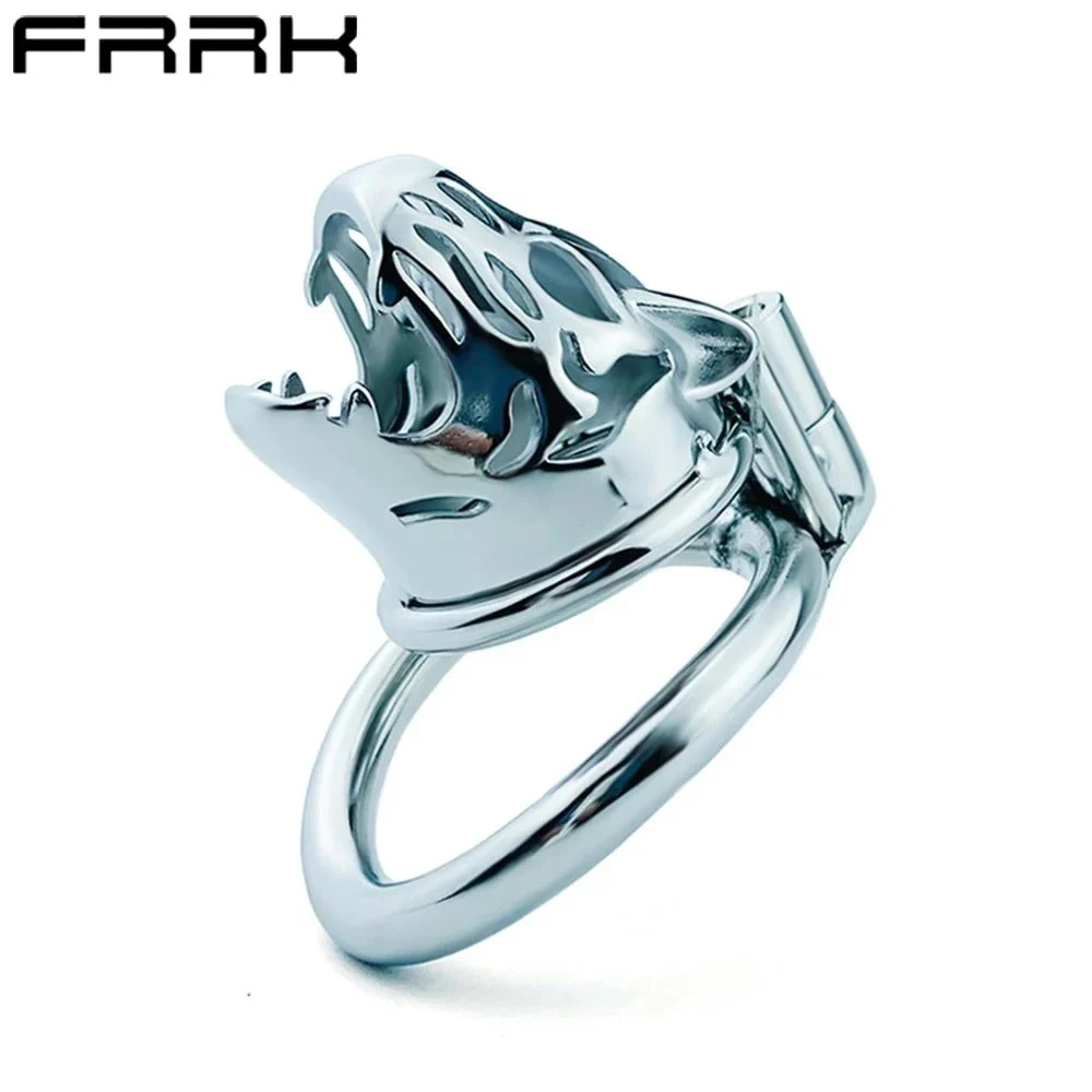 Metal Stainless Steel Tiger Head Design Chastity Lock Cages Rivet Stimulation Male Penis Massager Removable Chastity Cage