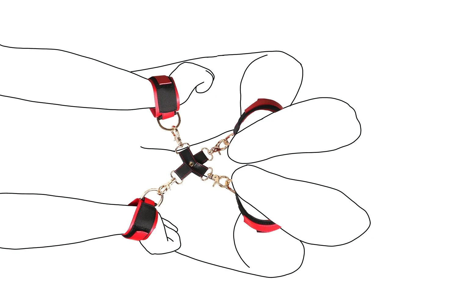 4-Way Cross Hog-Tie Connector with Wrist & Ankle Cuffs for Bondage Restraint,Bondage Kit,Four Cuff Adjustable Sex Toy Adult