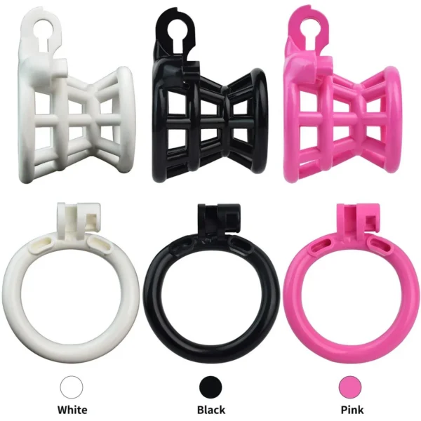 Negative Chastity Device Male Pink Chastity Cage Set with 4 Penis Rings Small Fish Trap Lock Sex Toy Adult Cock Cage