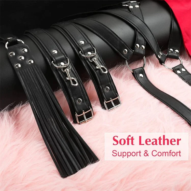 Silk Satin Blindfold Sexy Whip Eye Mask Set Leather Neck Collar Handcuff Bondage Sex Toys for Couple