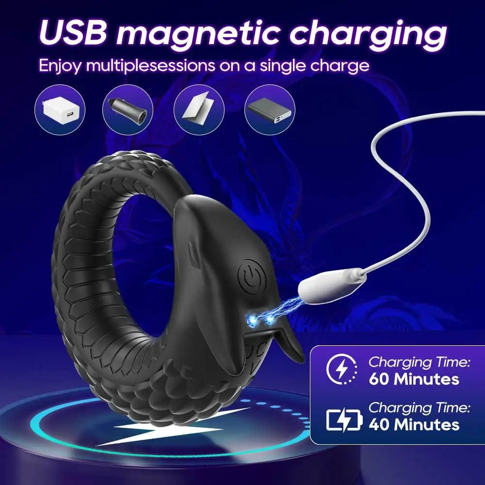 10 Modes Vibrating Penis Ring Delay Time Dragon Silicone Cock Ring Sex Toys for Men