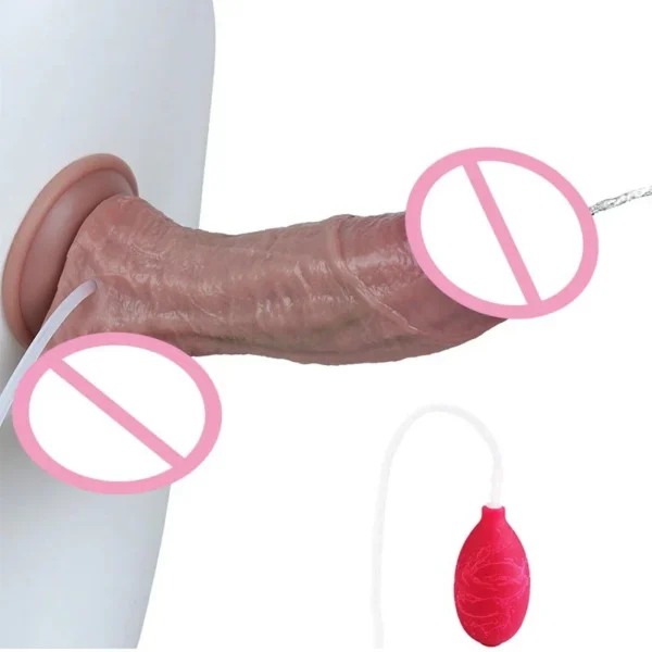 9.05 Inch Simulated Suction Cup Dildo Dual Layer Interactive Water Spray Simulation Wearable Device with Suction Base