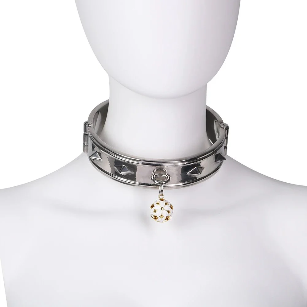 Adjustable Neck Collar with PU Leather Leash Bow, Flower Ball, and Metal Traction Chain Restraint Collar