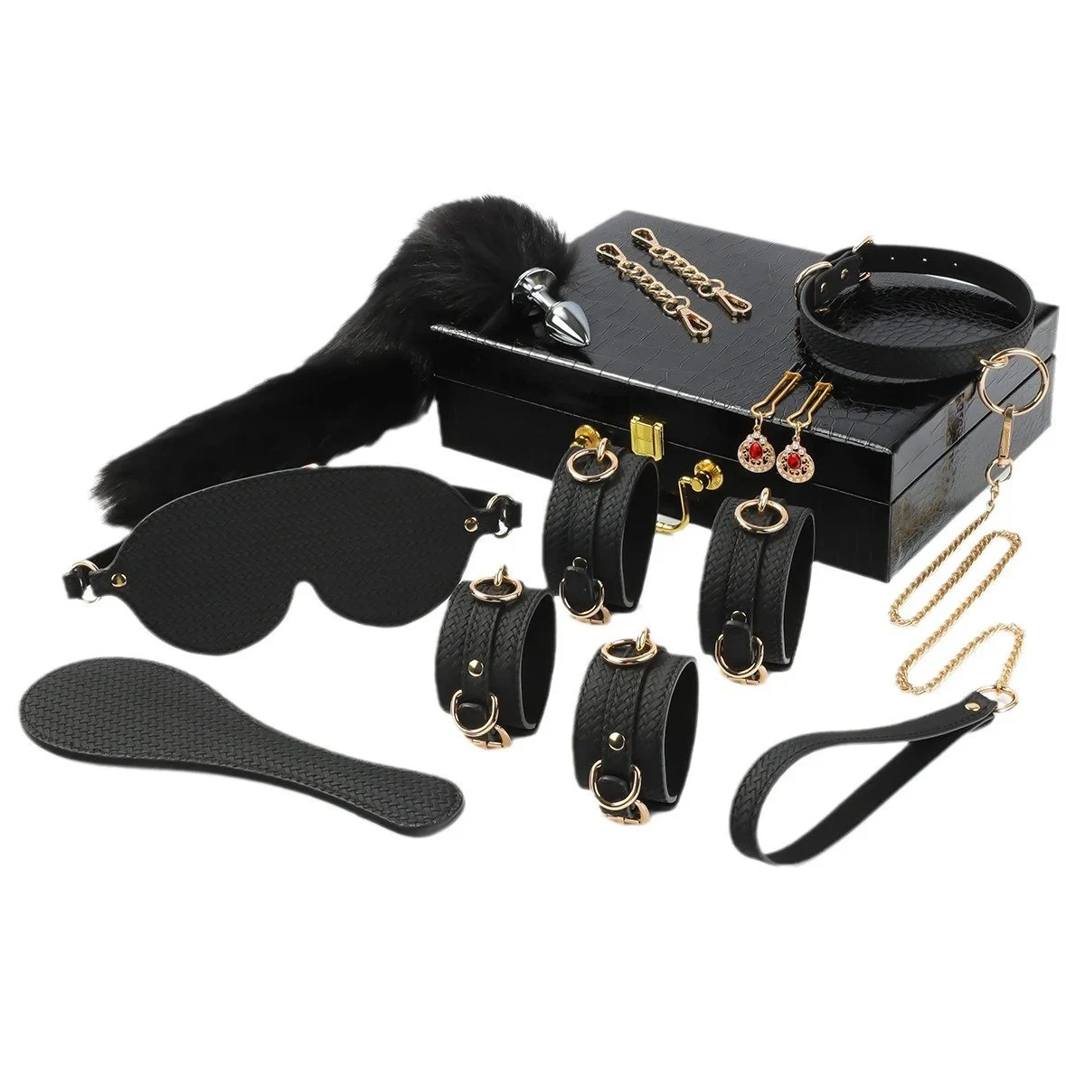 Sexy Props Black Woven PU Eight Piece Set Couple Binding and Binding Set