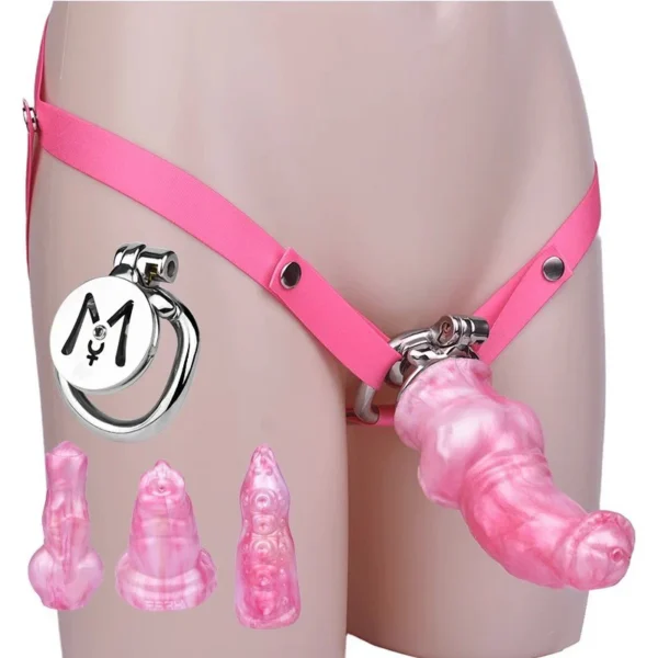 Strap on Dildo Chastity Cage Belt,Male Negative Chastity Cage with Silicone Dildo,flat Chastity Cage,sissy Chastity Cage