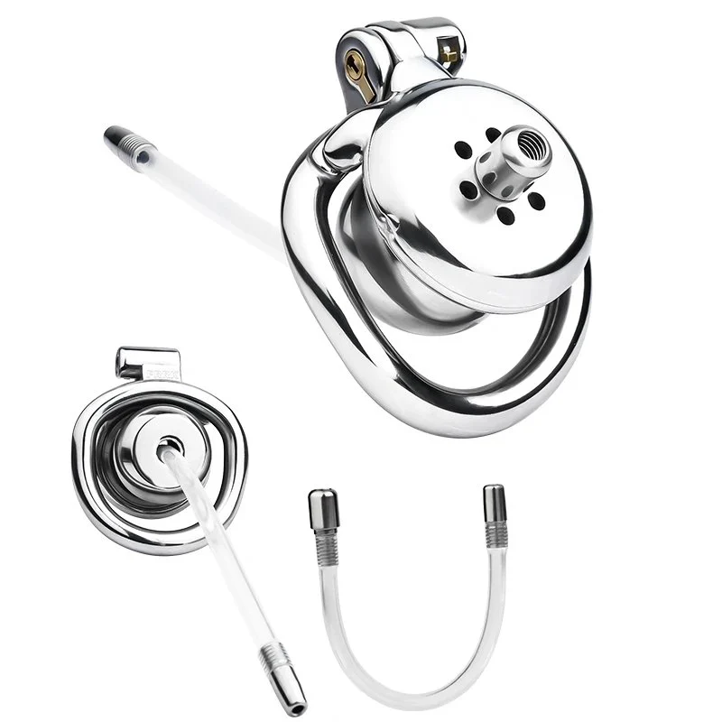 Latest Flat Negative Chastity Lock with Silicone Catheter 279g 100%waterproof Cock Cage 304 Stainless Steell Chastity Cage