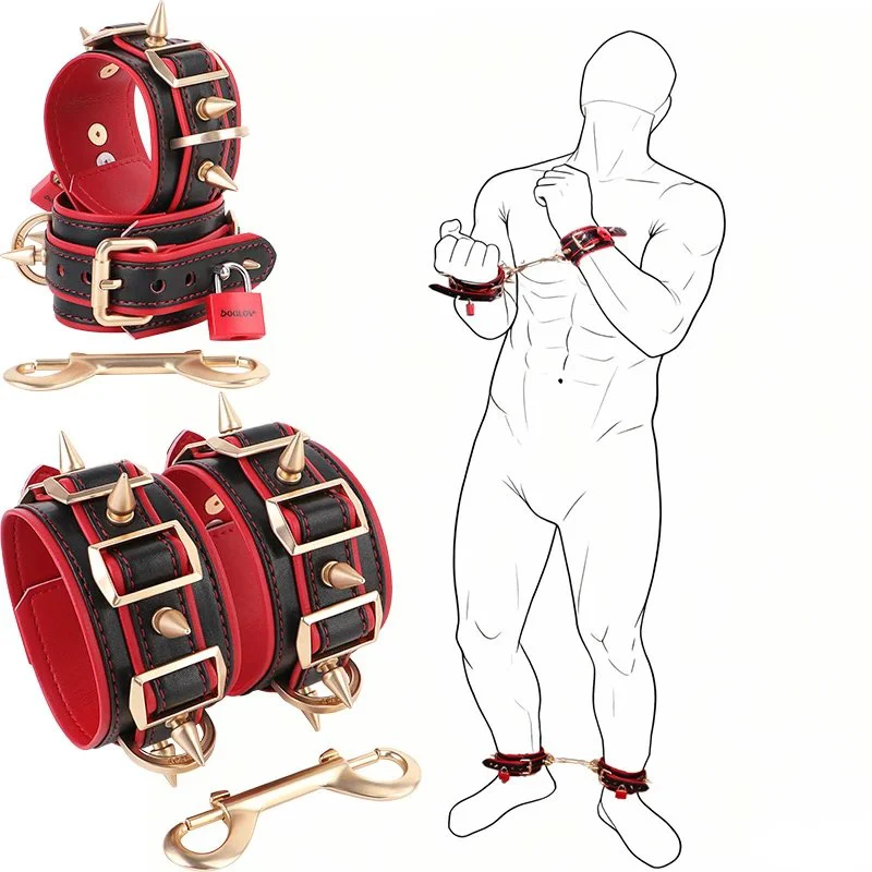 Adjustable Handcuffs Wrist Ankle Bracelet Adult Plush PU Leather Bondage Fetish Handcuffs Kit Cuff Restraint Set Sex Toy