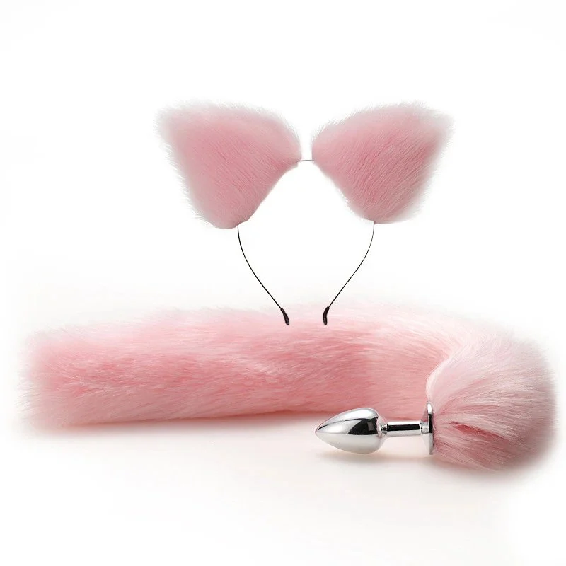 Adult Toys Fox Tail Metal Anal Plug and Ears Couple's Sex Toy Two-piece Set